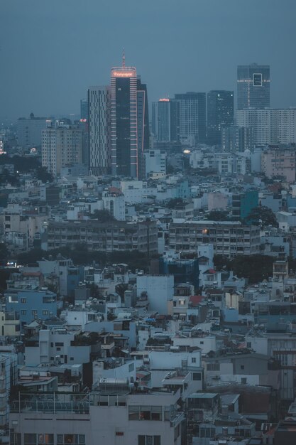 Aerial view of ho chi minh city commonly known by its previous\
name saigon is the largest and most populous city in vietnam travel\
and business concept