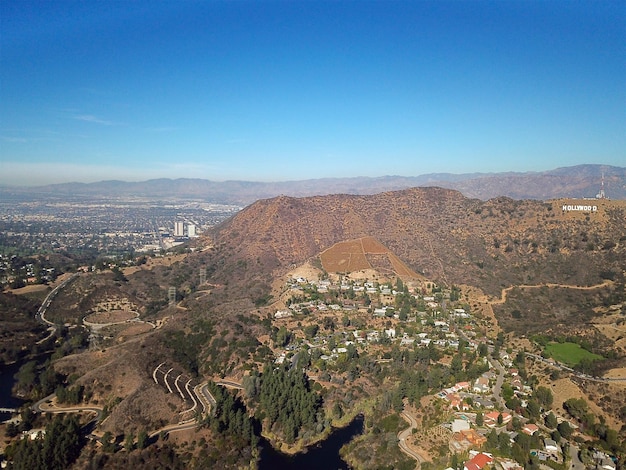 Aerial view of Hollywood hills California USA