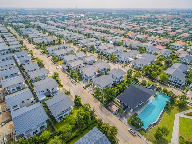 Aerial view of home village in bangkok thailand