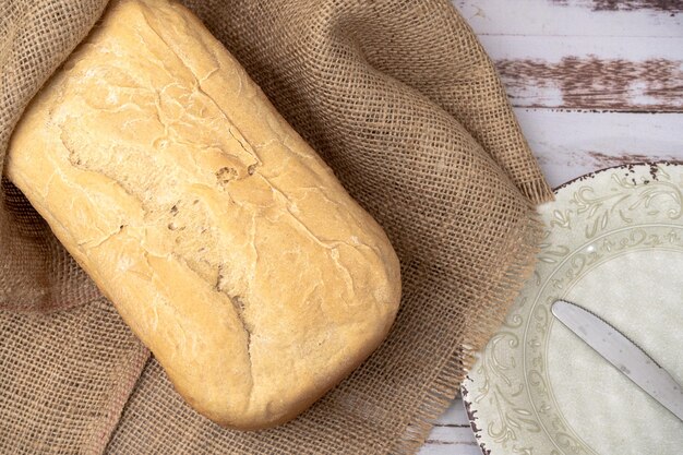 Aerial view of homemade bread made with a home bread machine