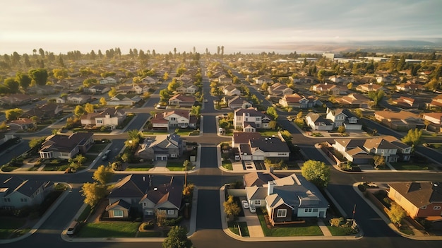 Aerial View of Homes in a Minimalist Neighbor