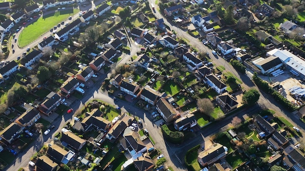 Aerial view of homes in a suburban setting in England