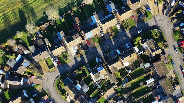 Aerial view of homes in a suburban setting in England