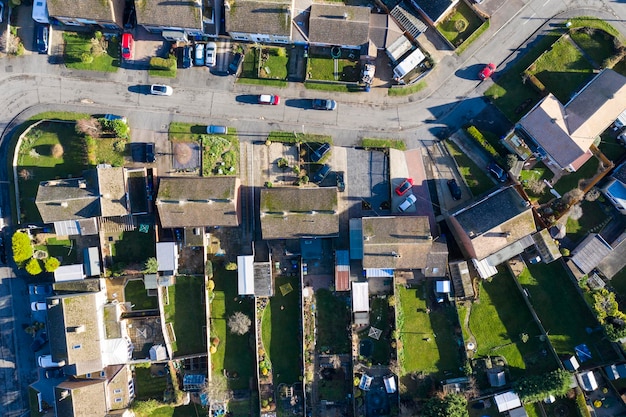 Aerial view of homes in a suburban setting in England