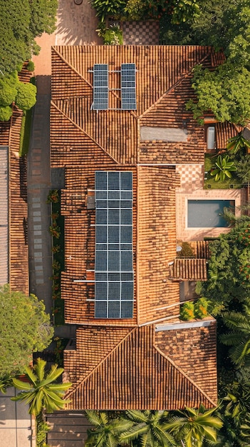 Aerial View of House With Solar Panel