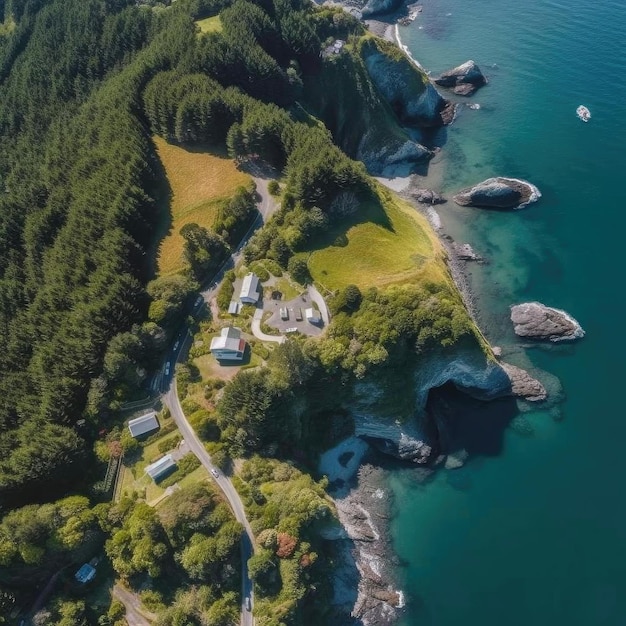 Aerial view of houses in an island