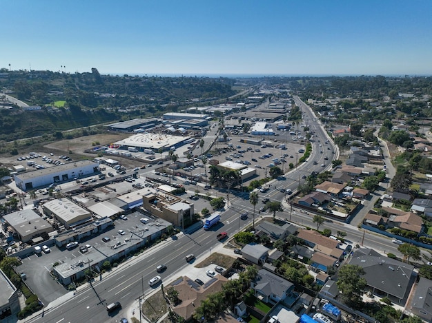 Aerial view of houses in the valley of oceanside town in san diego california usa