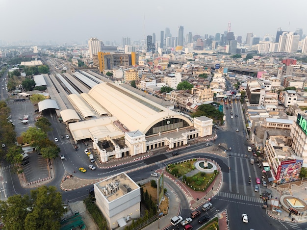 An aerial view of the Hua Lamphong railway station The former central passenger terminal in Bangkok