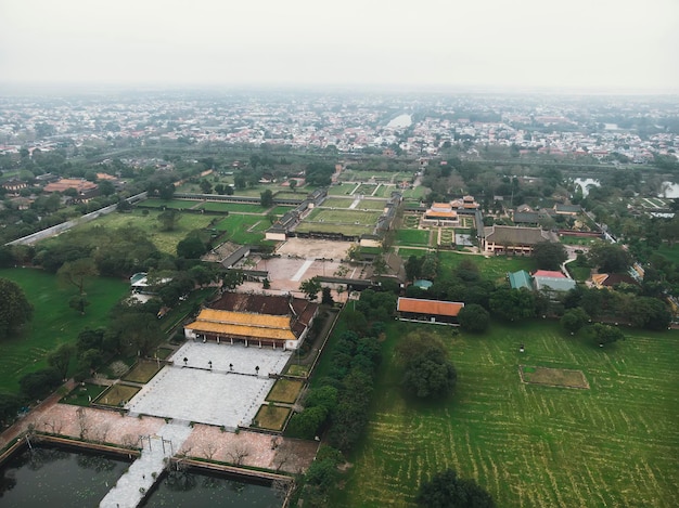Aerial view of the Hue Citadel in Vietnam Imperial Palace moatEmperor palace complex Hue Province Vietnam