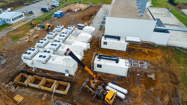 Aerial view huge factory Industrial construction building