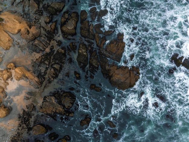 Aerial view of the huge pacific ocean waves
