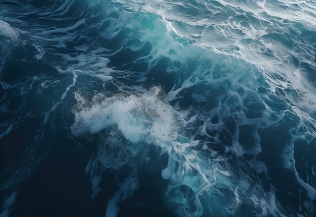 Aerial view of huge waves in blue ocean in the style of textural explorations fluid gestures unreal engine generate ai