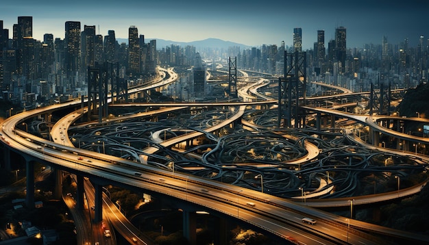 Aerial view of hundreds of detailed city roads woven into the arteries