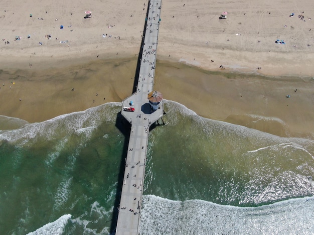 Aerial view of Huntington Beach with the pier South California USA