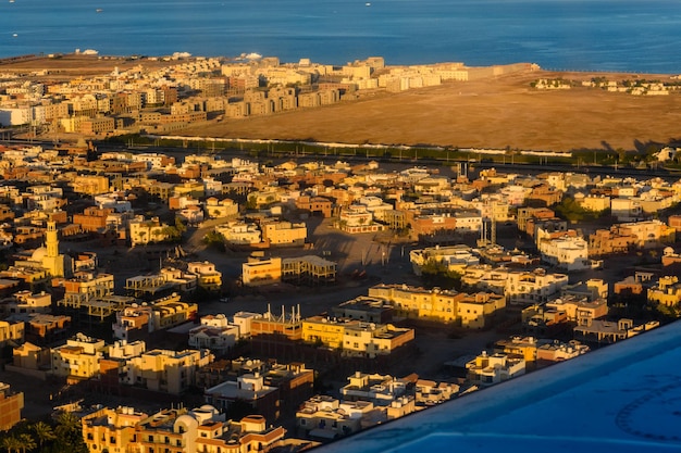 Aerial view on Hurghada city from the airplane