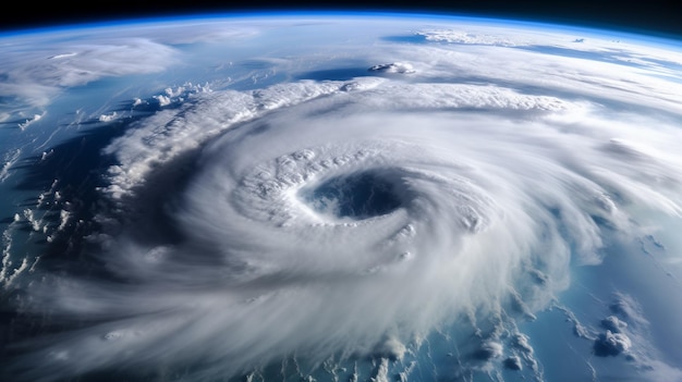 Photo aerial view of a hurricane in full force