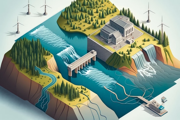 Aerial View of a Hydroelectric Dam Harnessing the Power of Water