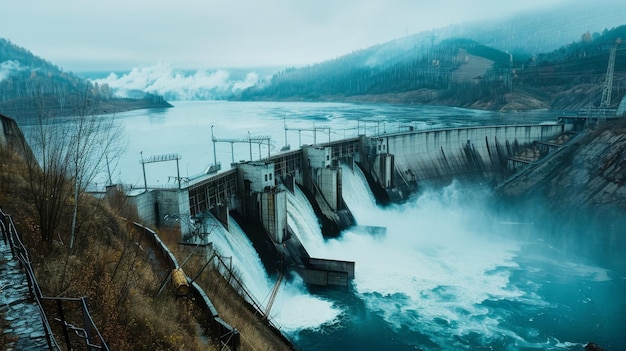 水力発電所のダムの空中写真