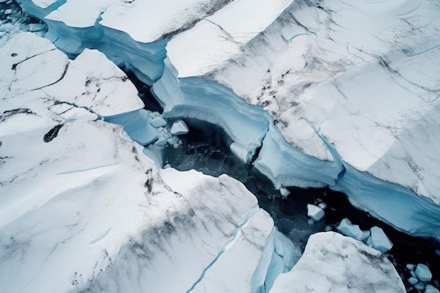 Aerial view of ice sheet fractures created with generative ai