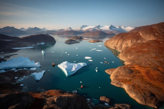 Aerial View of Icebergs beneath Storen Island