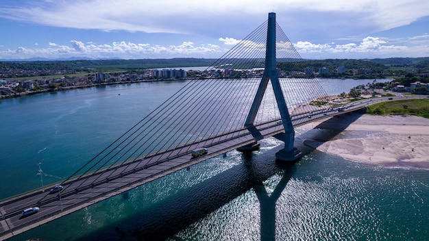 Aerial view of Ilheus tourist town in Bahia Historic city center with famous bridge in the background