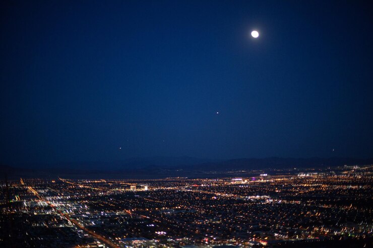 Photo aerial view of illuminated cityscape