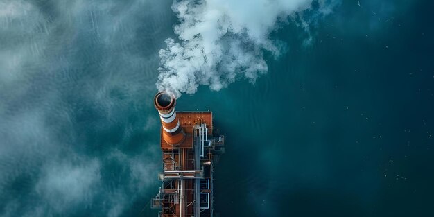 Photo aerial view of industrial smokestack emitting pollution affecting the environment concept air pollution industrial impact environmental concerns aerial view pollution emissions