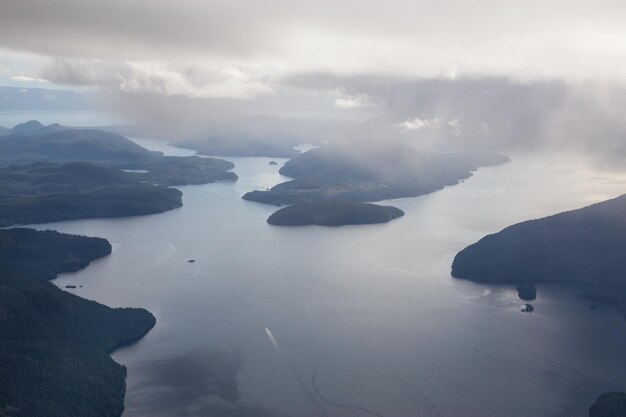 Aerial view of the Inlet near Sunshine Coast British Columbia Canada