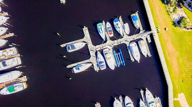 Aerial view of intercoastal marina in South Carolina.