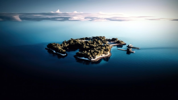 Photo an aerial view of an island resort in the blue ocean generative ai