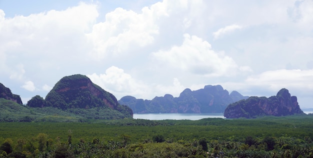 Photo aerial view islands in southern thailand at the most mangrove forest in east asia.