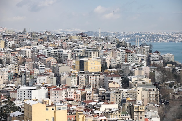 Aerial View of Istanbul City in Snowy day