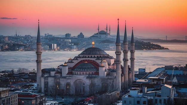 Aerial view of istanbul city at sunrise in turkey