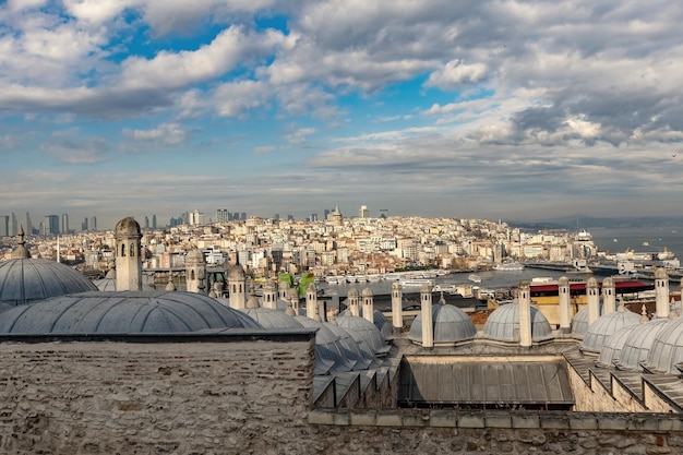 Aerial view of Istanbul from Suleymaniye Mosque in Istanbul Turkey