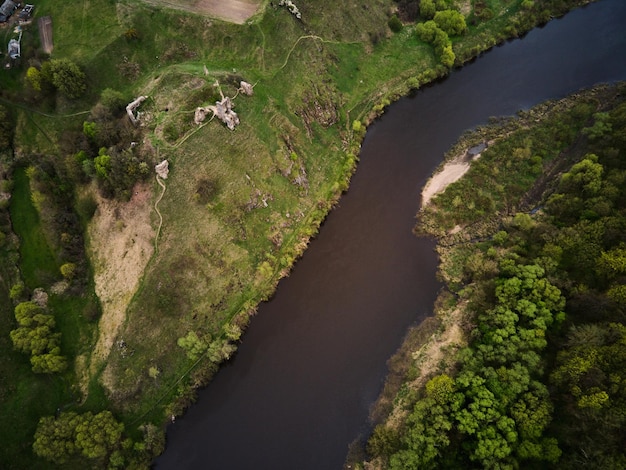 Aerial view of iver Sluch in Gubkiv Rivne region