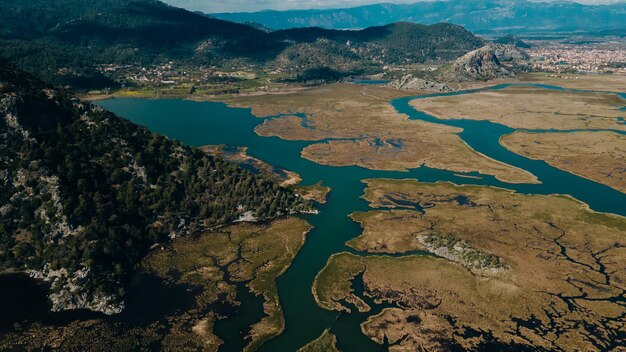 Photo aerial view of iztuzu beach and dalyan river delta turkey