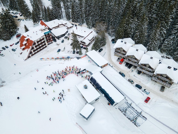 Aerial view jasna ski resort lines to chair lift