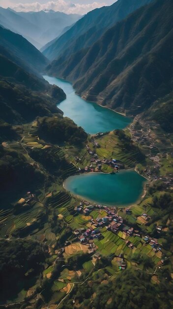 Photo aerial view of kaltal lake in gorkha nepal