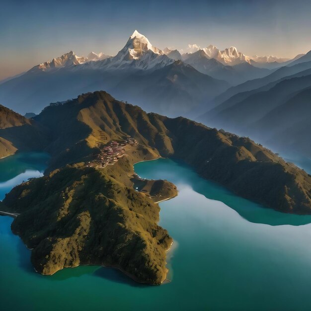 Photo aerial view of kaltal lake in gorkha nepal