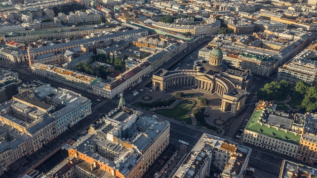 Aerial view of Kazansky cathedral in Saint-Petersburg