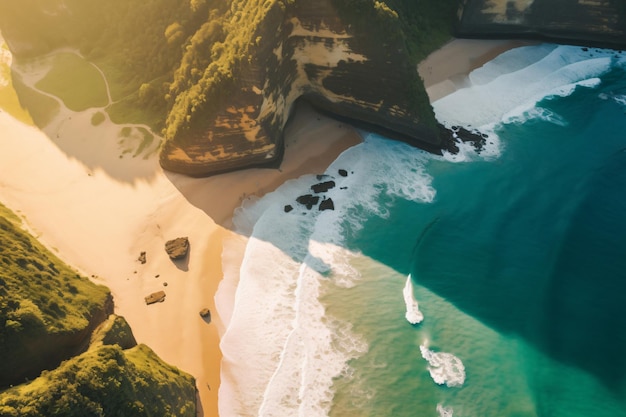 Aerial view of kelingking beach photography