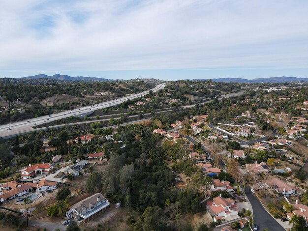 Aerial view of Kit Carson Park and sport center, municipal park in Escondido, California, USA.