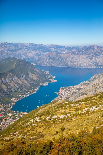 Aerial view over the kotor bay in montenegro