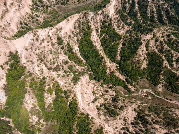 Aerial view of Kresna sand pyramids Bulgaria