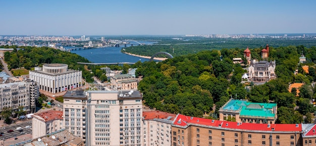 Aerial view of the kyiv city beautiful streets near the city center