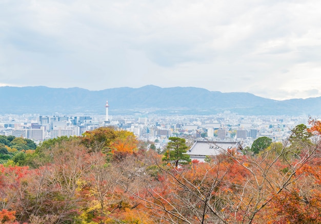 Foto veduta aerea della città di kyoto da kiyomizu-dera