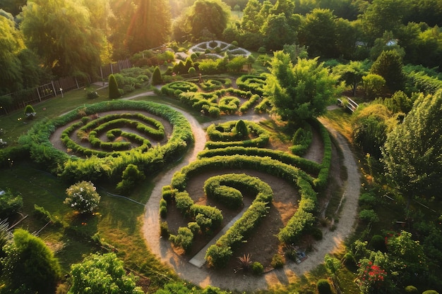 An aerial view of a labyrinth garden AI generated