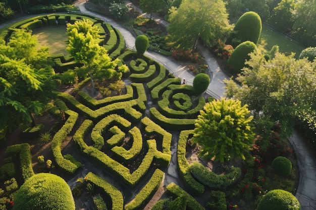 An aerial view of a labyrinth garden AI generated