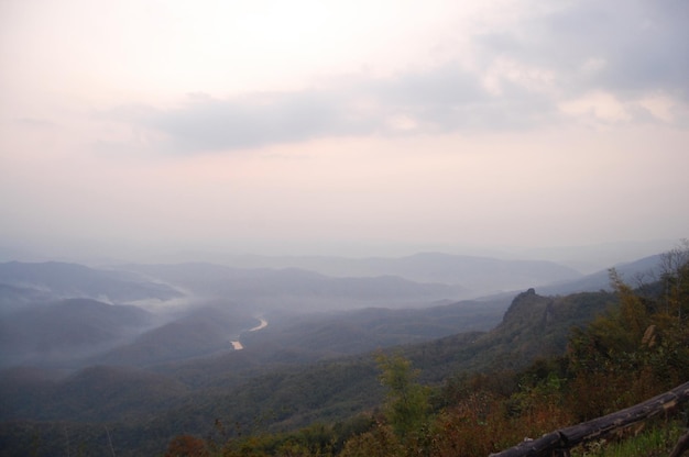 Aerial view landscape mountain and forest in Nan city from Doi Samer Dao and Pha Hua Sing in Sri Nan National Park in the Wiang Sa Na Noi and Na Muen districts of Nan Province of Thailand