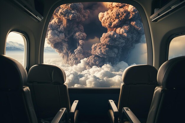 Взгляд с воздуха на пейзаж через окно самолета